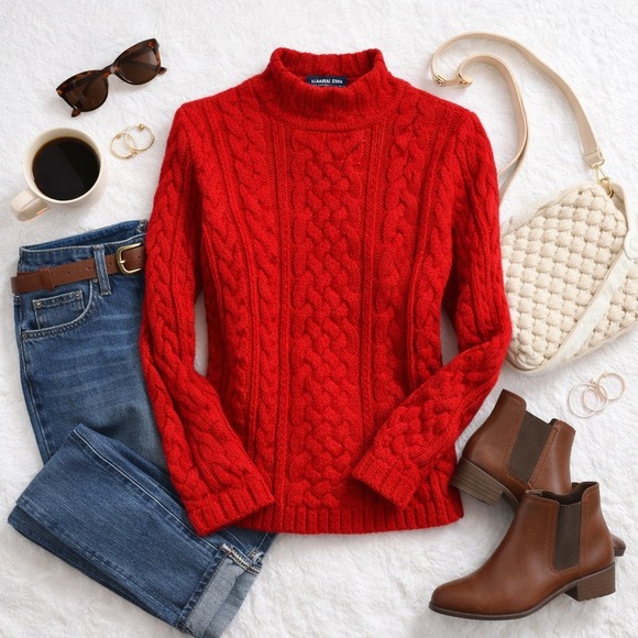 Lands' End Sweaters - Classic Lands' End Red Cable Knit Sweater Preppy Cozy Staple Women's Size S 6-8